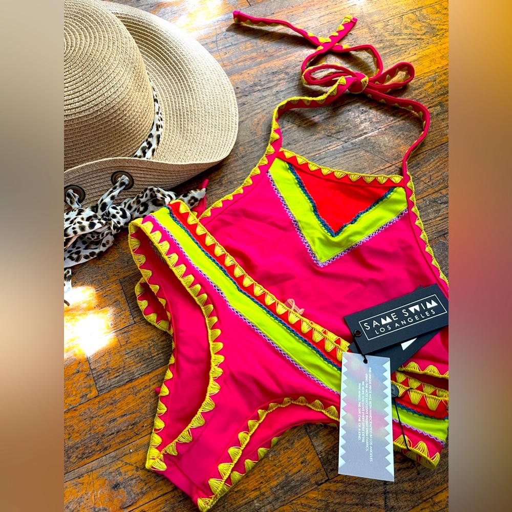 Same Los Angeles Everything Bikini set with a crochet trim .